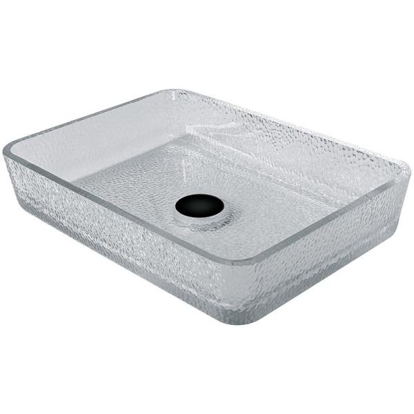 330mm 460mm Baño Lavadero Cuenca de la mesa de la parte superior de vidrio poco profundo Dibujo a presión Cristal claro
