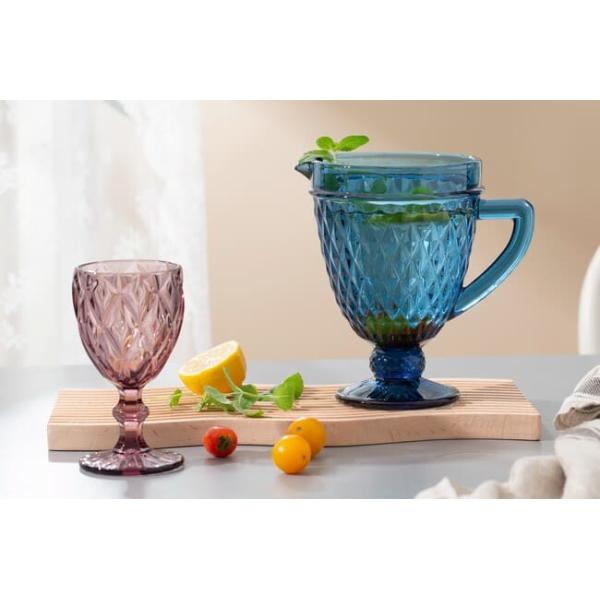 Blue Lead Free Pressed Glass Pitcher 1100ml 20cm Height Water Carafe With Spout