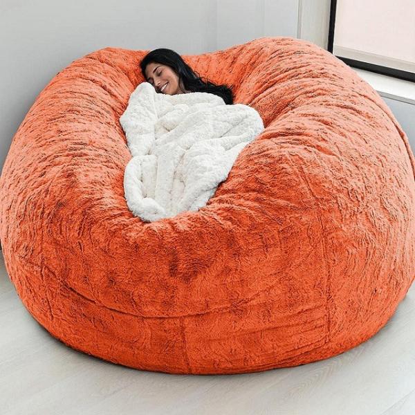 Outdoor 7Ft Giant Bean Bag Lounge Chair Soft Faux Fur Fabric EPS Fill