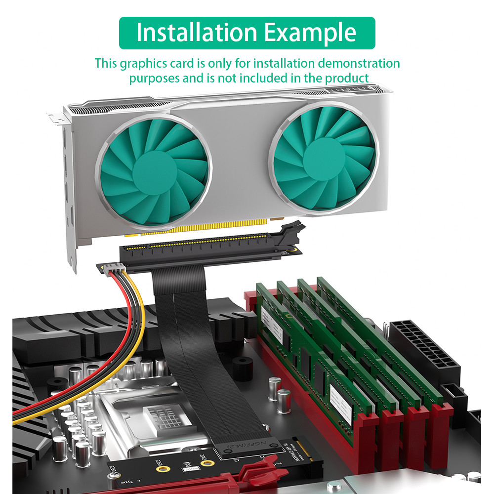 M.2 NGFF Ключ M к кабелю PCI-E Express Extender Карта графики 16x Карта адаптера PCIE Riser Nvme