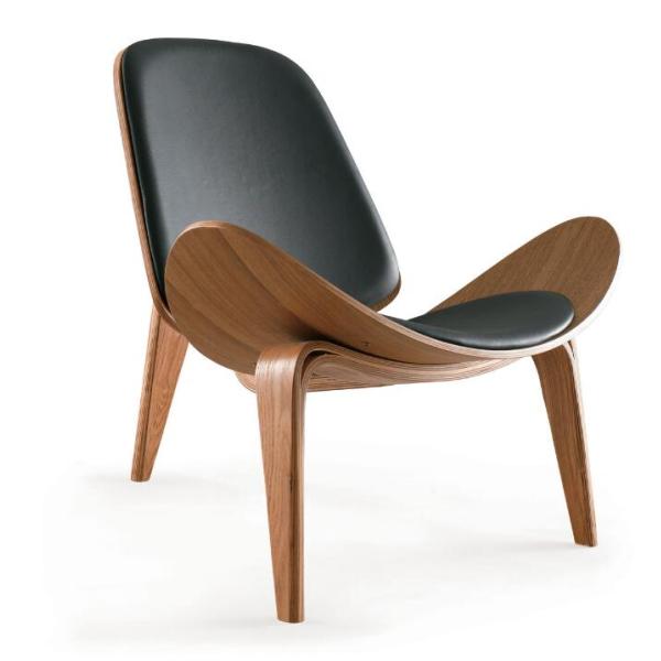 Modern Leisure Shell Chair Lounge Chair In Dark Brown Leather wood stool
