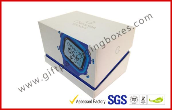 Offset Printing White Watch Apparel Gift Boxes Packaging , Hypotenuse Lid Boxes