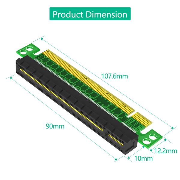 Tarjeta vertical PCI Express 16X de 180 grados y 107,6 mm, verde