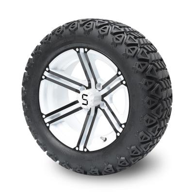 Carrinho de golfe 14 bordas pretas/brancas e 22x10-14” todos os pneus do terreno, porcas da roda e tampões do centro incluídos