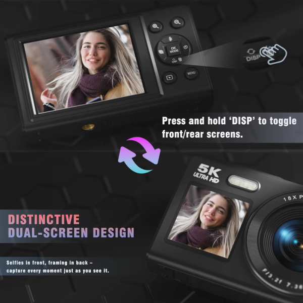 5K Vlogging Digital Camera 1.54-Inch Double Sided Display Wi-Fi Transfer With LED Fill Light