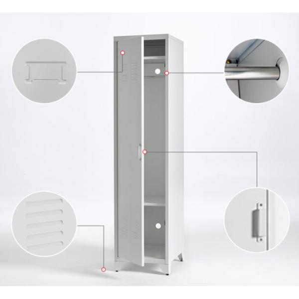 Height 1850mm Steel Storage Locker Flat Packing 0.05 CBM Single Door Standing Legs