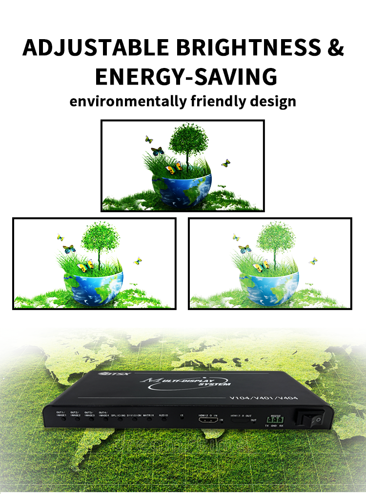 Universal 4K60 Video Wall Controller with 1x4 HDMI Distribution and Remote Control for Multi-Display Tiling