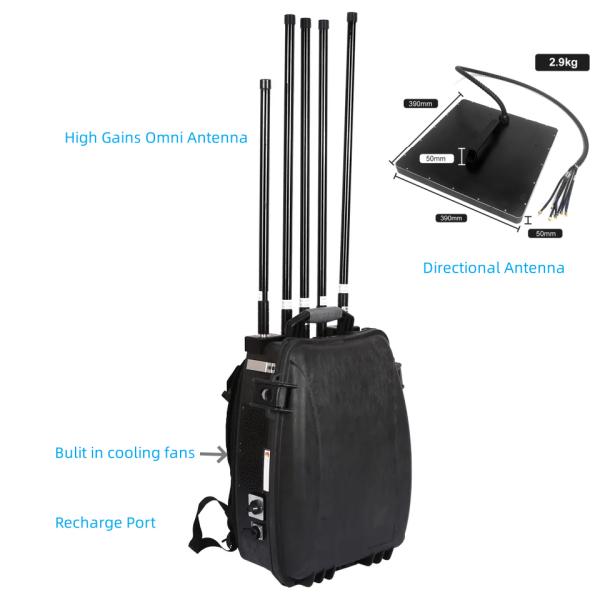 Portable Macpack Anti Drone Systems 8 Bands 320W 2.4G 5.8G 1.5G 900M 5.2G Military RF Jammer UAV Defense System