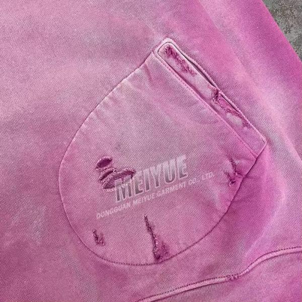 Custom Hoodie Drop Shoulder Acid Wash Vintage Distressed Embroidery Hoodie High Quality French Terry Hoodie