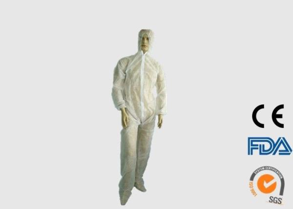 Cor descartável respirável encapuçado do branco das combinações do fechamento dianteiro do zíper