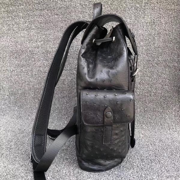 Authentic Exotic Ostrich Skin Drawstring Closure Men's Travel Backpack Genuine Leather Male Large Flap Pockets Bag Pack