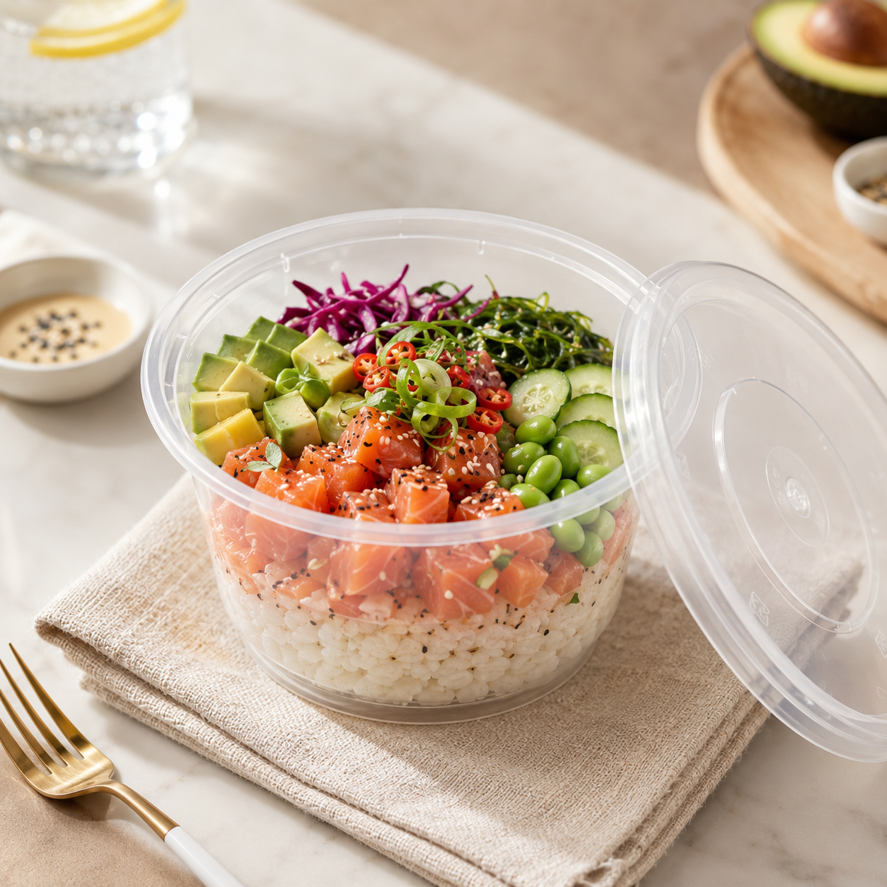 999ml Tall Round PP Disposable Soup Bowls Secure Lids for Large Portions