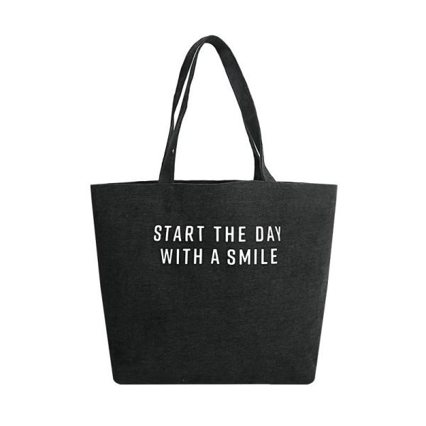 5OZ Long Handle Black Reusable Cotton Canvas Tote Bag With Rope Handles