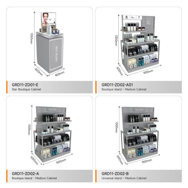 Retail Store Rack Grey Wooden Island Cabinet For Cost-Effective Shop Rack And Trendy Store Decoration