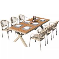 Cour extérieure Villa Chaises et tables Jardin Balcon en plein air Loisirs Meubles de salle à manger en rotin Ensemble de table en bois plastique