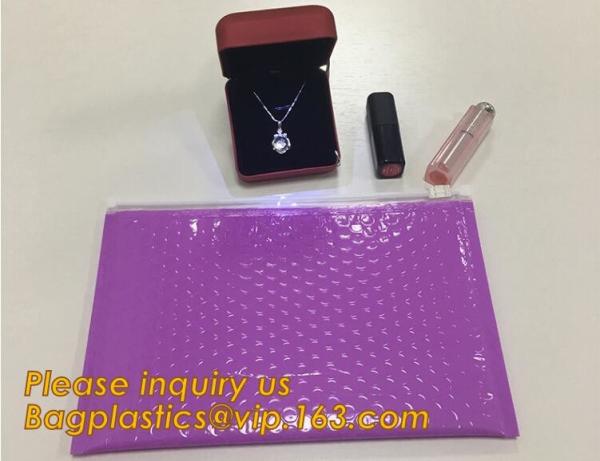 Factory Shiny Rose Gold Silver Cosmetic Zipper Bubble Bag Pink Bubble Bag With Slider, Padded Pink Zipper Lock PE Bag