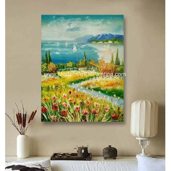 Framed Palette Knife Oil Paintings , Seascape Oil Paintings For Modern Decoration