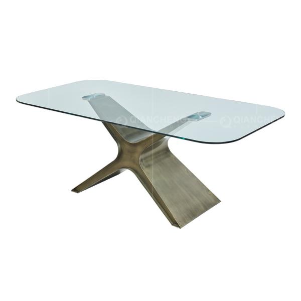 78inch Tempered Glass Dining Room Table Carbon Steel 8 Seater Dining Table