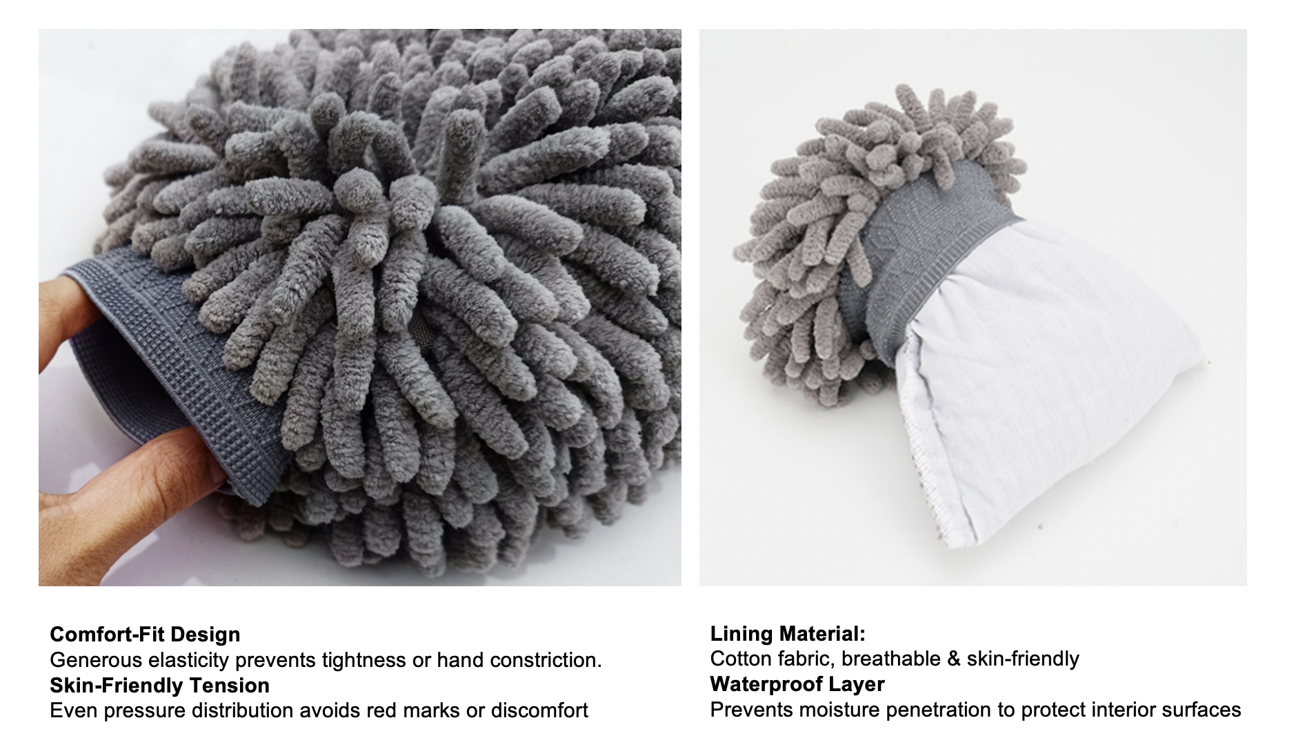 Double Sided Chenille Car Detailing Mitt With Waterproof Lining Auto Detailing Gloves
