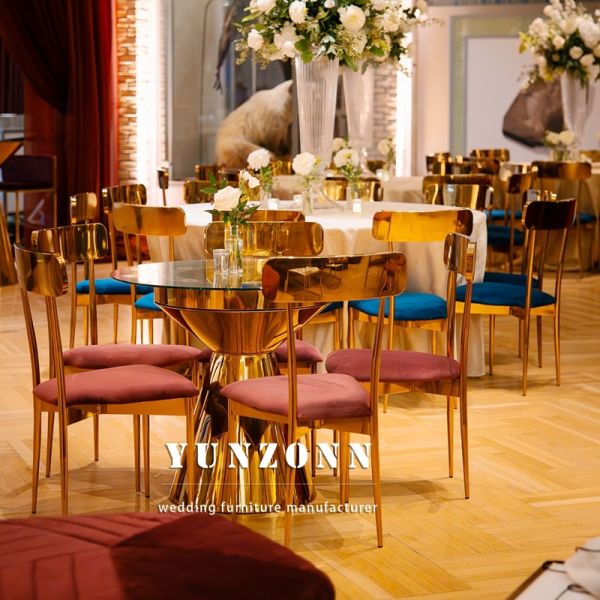 Contemporary Event Hotel Banquet Furniture White Leather Gold Metal Stackable Wedding Chairs