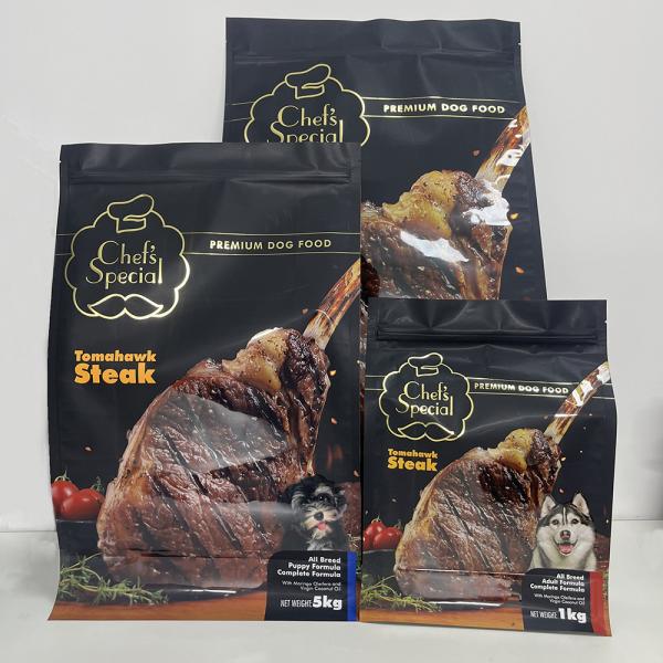 ziplockk Three Side Seal Bag Dog Treats Packaging Gold Blocking Flat Bottom Pouch