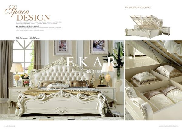 Bedroom Furniture Antique French Style King Size White Leather Wooden Bed