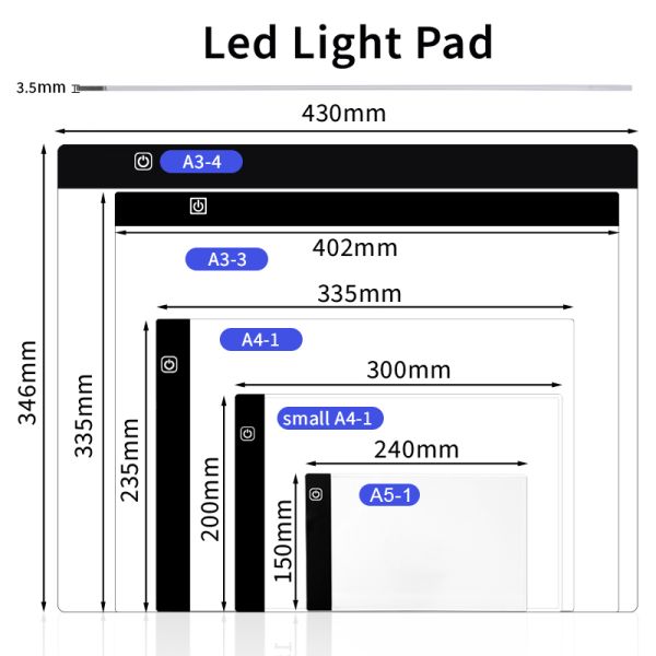 33523535mm LED Artist Lighted Drawing Board Certified Acrylic Panel LED Tracing Light Box Type C Power Drawing Sketching