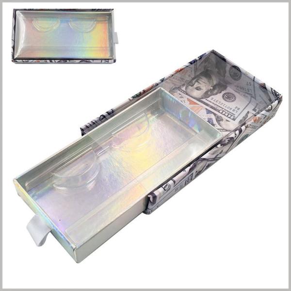 Glitter Eyelash Packaging Box With Money Print Design And Clear Slide Cover