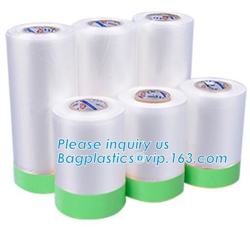 Disposable PE pre-taped self static cling masking film, Cover mask plastic drop film PE protection film with tape, BAGEA