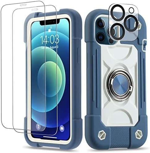 iPhone 12 Pro Max Case 6.7 - Heavy-Duty Shockproof, Ring Stand, Glass Screen & Camera Lens Protector (Rainbow Pink)