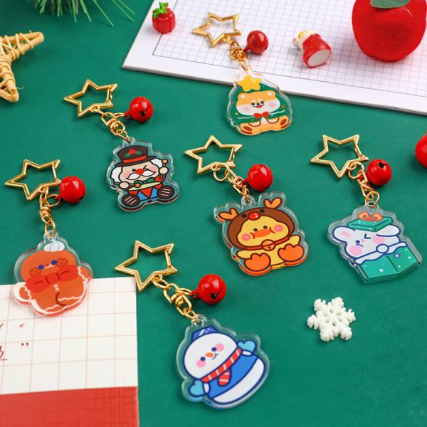 Festa de Natal Chave de Chave Acrílica Personalizada Anel de Chave Transparente Cartoons Carinhosos Festa de Natal Homem de Neve Chave de Chave