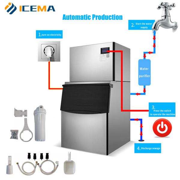 300kg/24h Output Cube Ice Maker Stainless Steel Suitable for Alcoholic Beverages