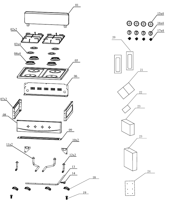 Portable Four Burner Gas Stove Camping Stainless Steel Cook Stove Wind Deflector Customized