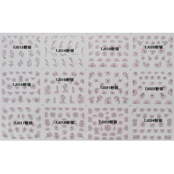 Wholesaler Nail Art Stickers,Nail Art Decals, Water Slide Nail Stickers, (TJ013-024 pink silver)