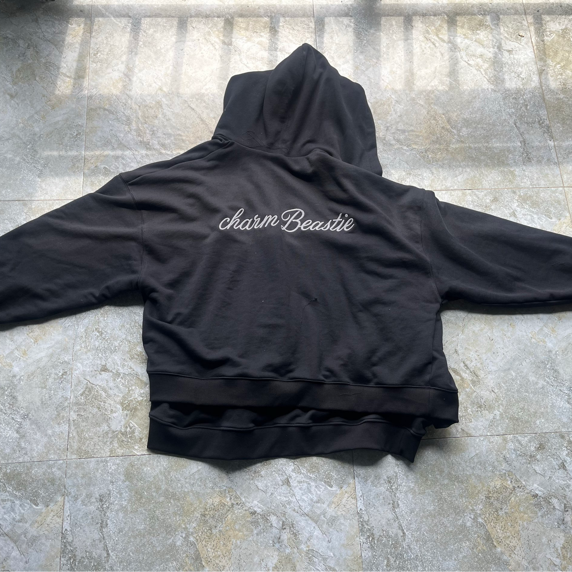 Split Hem Men's Heavyweight Hoodie Back Embroidery Zip Up Hoodie Coat Oversized