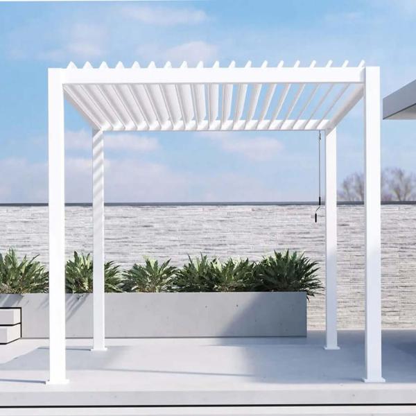 Smart Outdoor Lounge Pavilion with Aluminium Alloy Electric Louver Turning Control