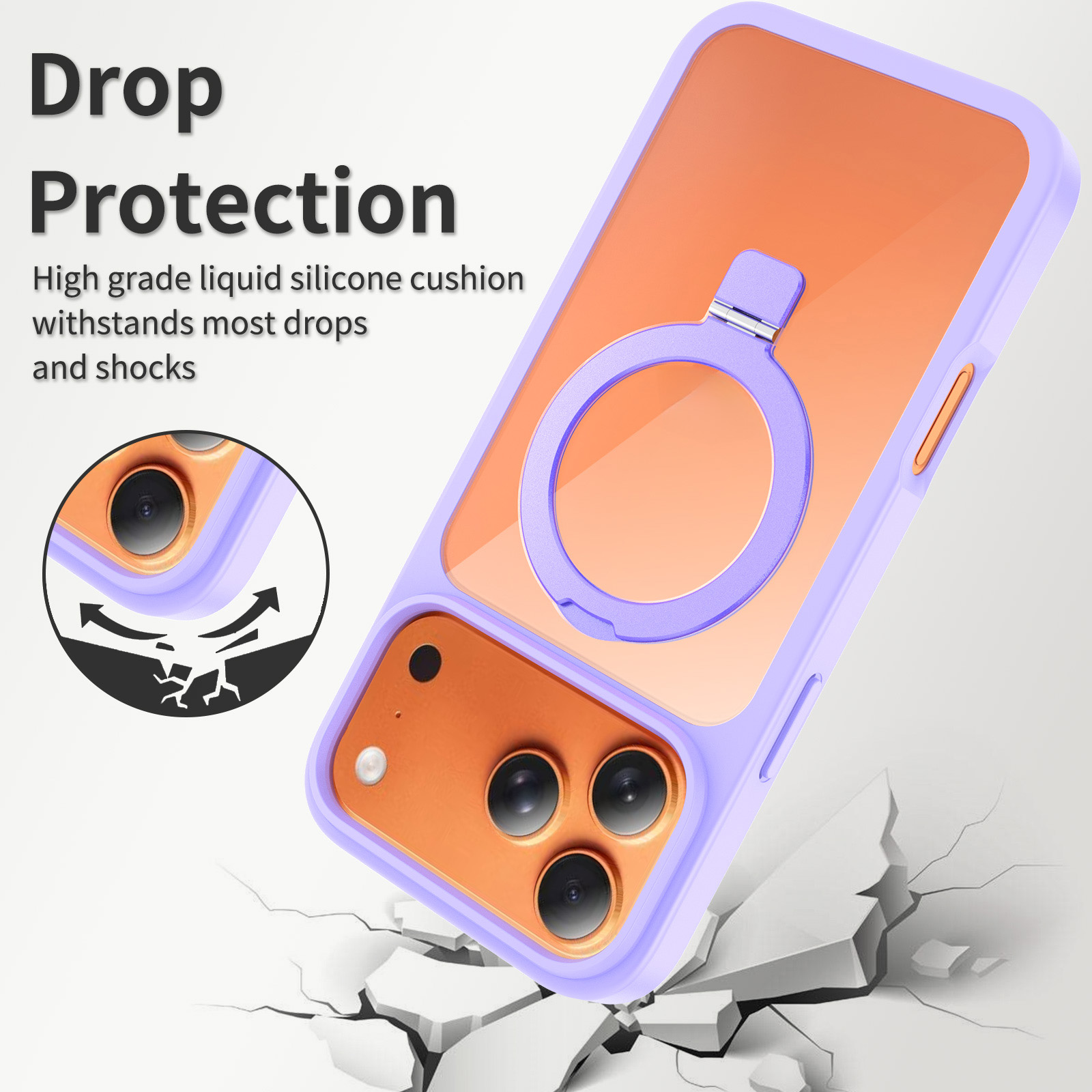 Manufacturer PC+TPU Drop Protection Phone Case Built-in Magnetic Ring Stand Anti Shock Clear Back Shell OEM Custom Logo