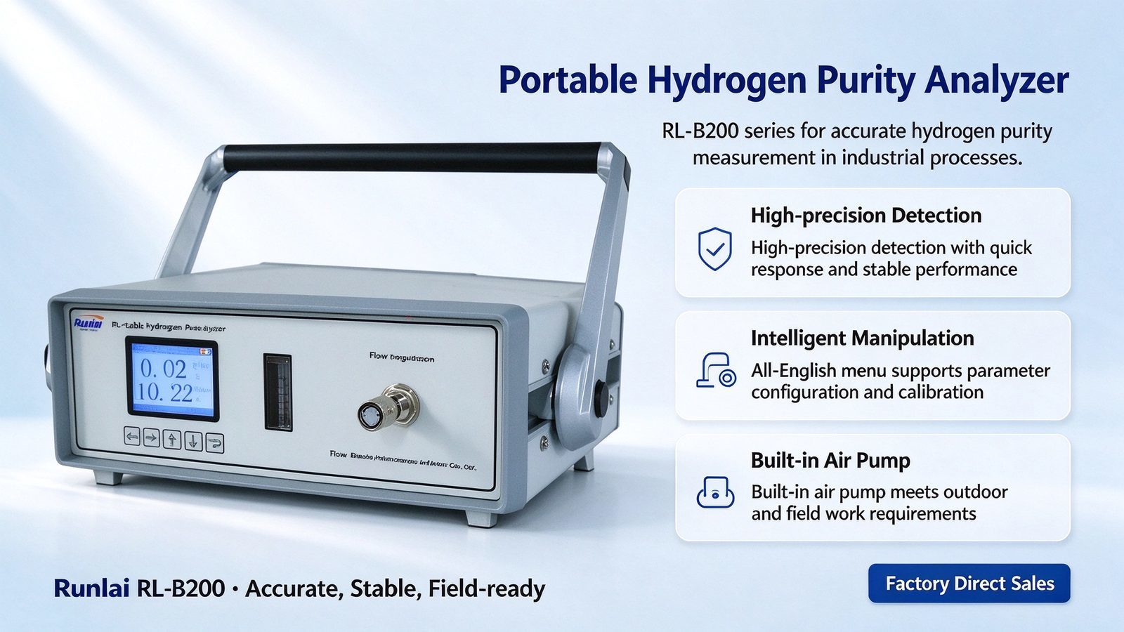 Metal Portable Gas Analyzer LCD Display Hydrogen H2 Gas Detector 0-100%VOL Hydrogen Leak Detection
