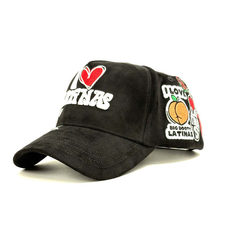 Baseball Hats Streetwear I Love Latinas Black Suede Big Booty Latinas Multi patch Embroidered Y2K Adjustable