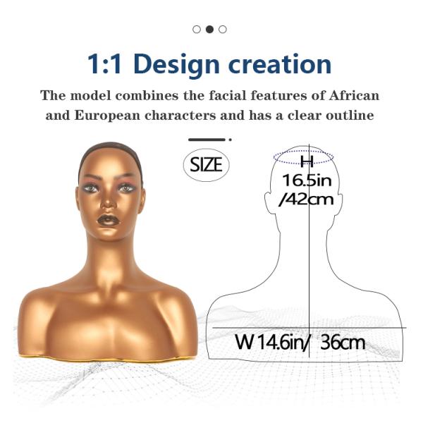 16.54 Inch Height PVC African American Mannequin Head With Shoulders female