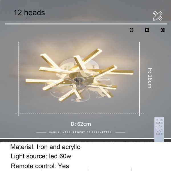 Bedroom Remote Control Reversible Blades Fans Led Invisible branch Ceiling Fan Lamp (WH-CLL-79)