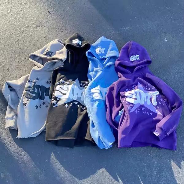 Puff Print Jacket Fleece Cotton Cropped Cut Edge Raw Hem Puff Printing Hoodie Men