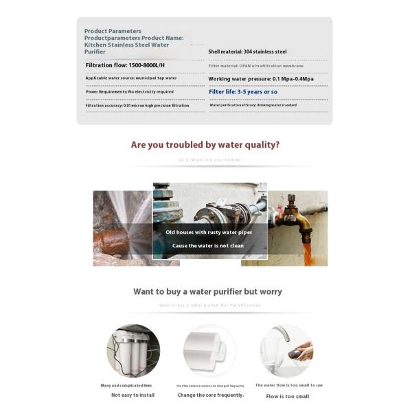 Stainless Steel Ultrafiltration Water Purifier 1500-8000L for Household Whole House