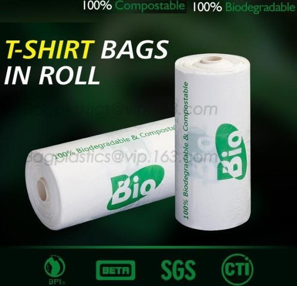 Cornstarch 100% Biodegradable Compostable Shopping Bag On Roll, Compostable 100% Biodegradable Shopping Bags With EN1343