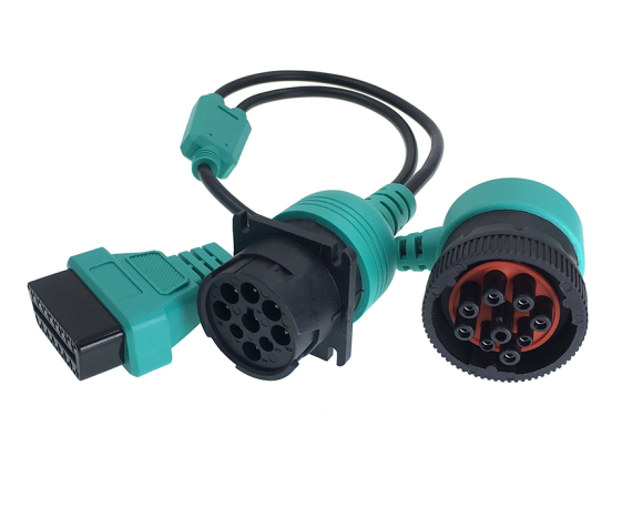 Custom Pinout 12V/24V Type 2 Green Deutsch 9pin J1939 to OBD2 Connector Splitter Y Cable Splitter