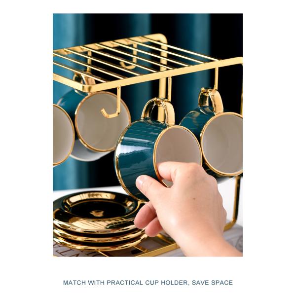 Stocked European Ceramic Cup Gold Edge Marbled Coffee Cup Plate Set with Customized Logo
