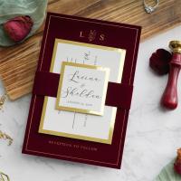 Tarjetas de invitación de bodas Borgoña Veludo Envase de papel de oro Impresión Veludo Tarjetas de invitación de bodas