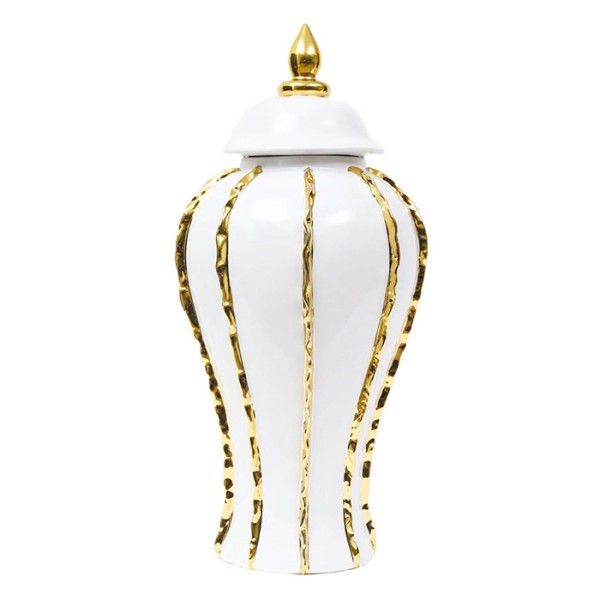 Decorative White Gold Ginger Jar for Home Decor