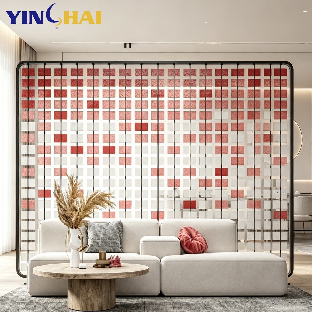 Custom Stainless Steel Frame Acrylic Mosaic Partition Screen Color Block Grid