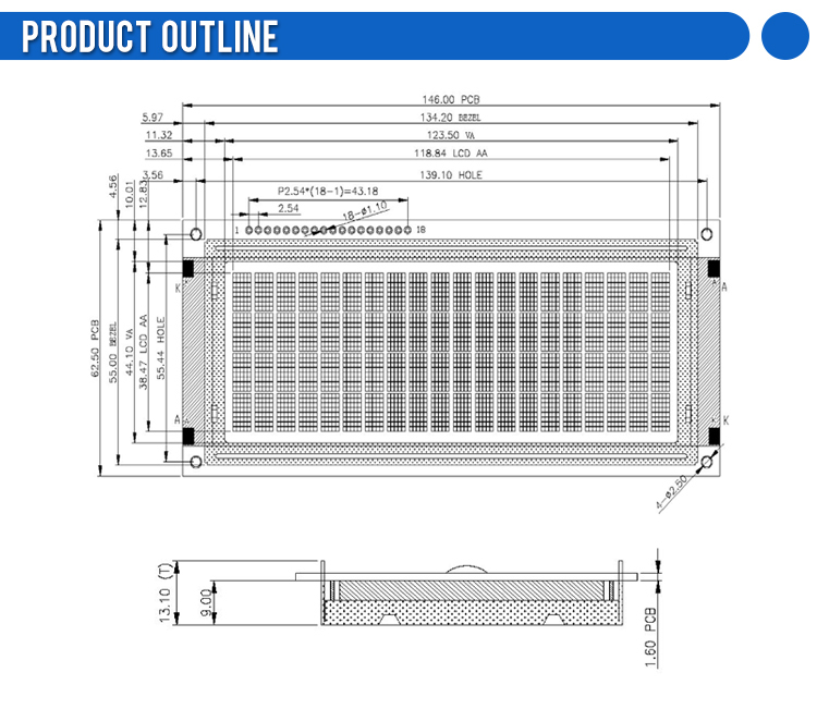 Cyrillic Yellow Green Film 2004C-1 LCD Module Large Character Industrial Grade Display Screen 18PIN